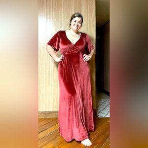 Baltic Born - Meghan Velvet Wrap Maxi Dress. Color is Terracotta